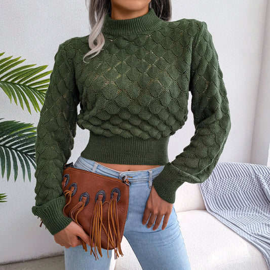 Autumn And Winter 3D Diamond Long-Sleeve Cropped Knit Sweater CJ US