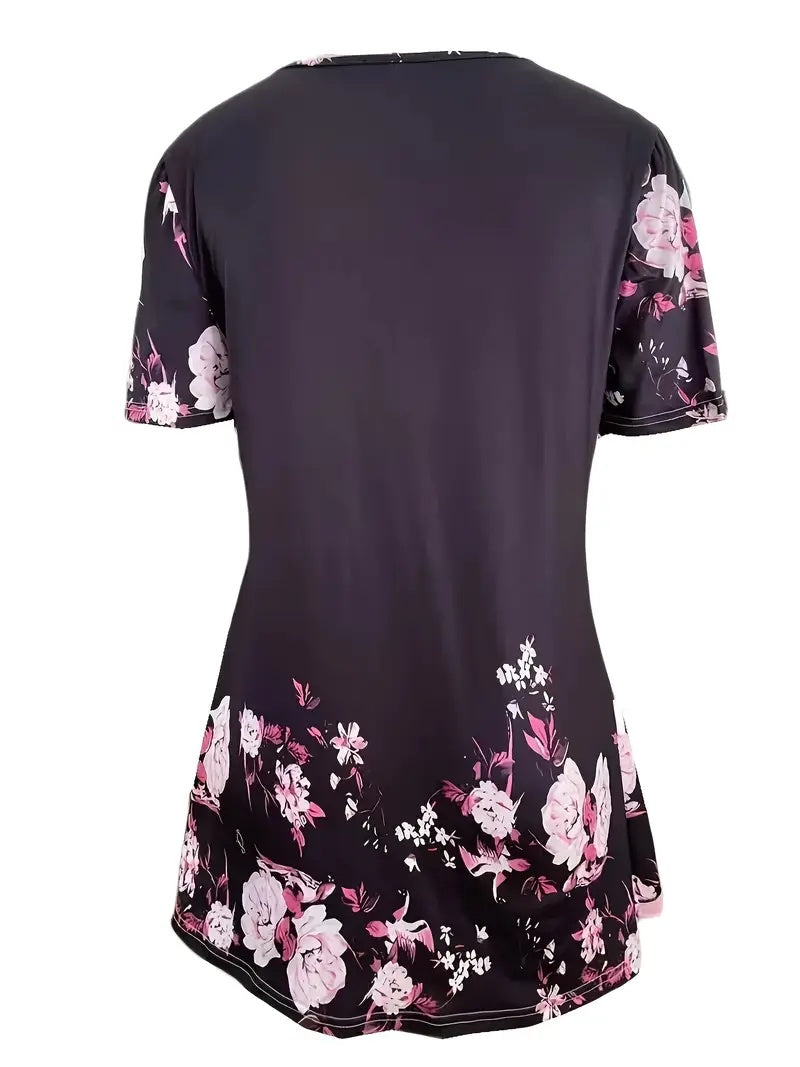 Summer New Short-sleeved Printed Fake Two-piece T-shirt V-neck Fashion Spike Top CJ