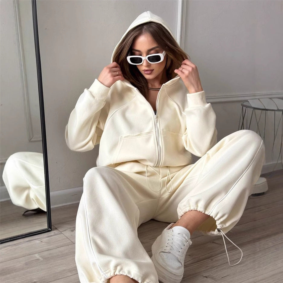 Women's Sportswear Set Solid Color Cardigan Set 