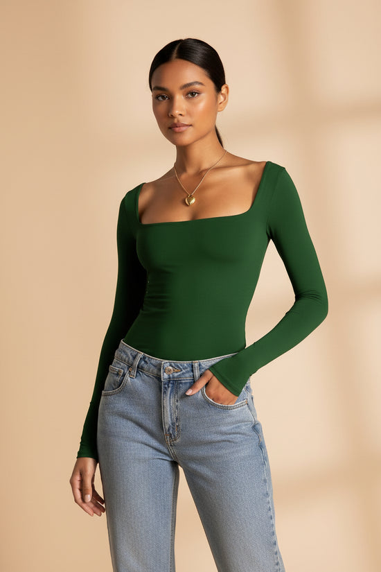 Square Neck Milk Silk Pullover Long Sleeves 