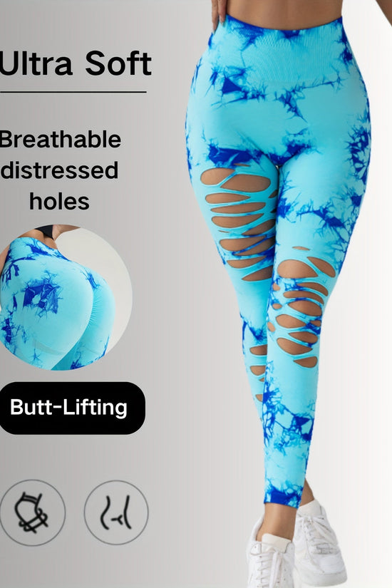 New Style Women's High-Waisted Yoga Leggings With Hollow-Out & Tie-Dye Design CJ US