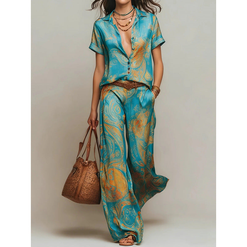 Cross-border Amazon Fashion Casual Elegant Resort Two-Piece Set 