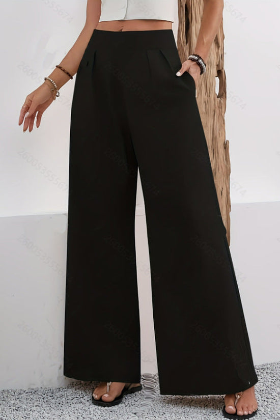 Pocketed High-waisted Fashionable Versatile Wide-leg Trousers Long Pants 