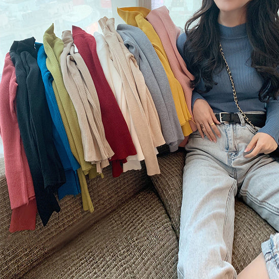 Solid Color Pit Strip Knit Pullover Turtleneck Sweater - Diversi™ Fashion