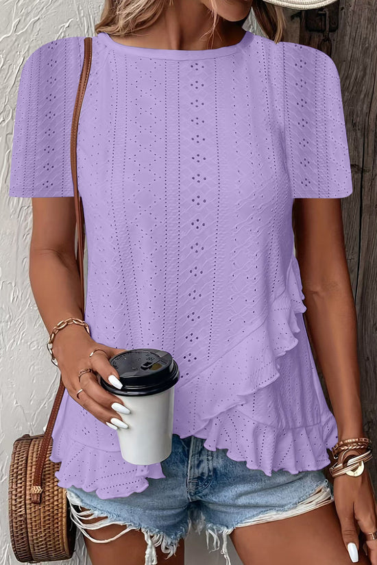 Womens Fashion Casual Solid-color Short-sleeve Crew Neck 