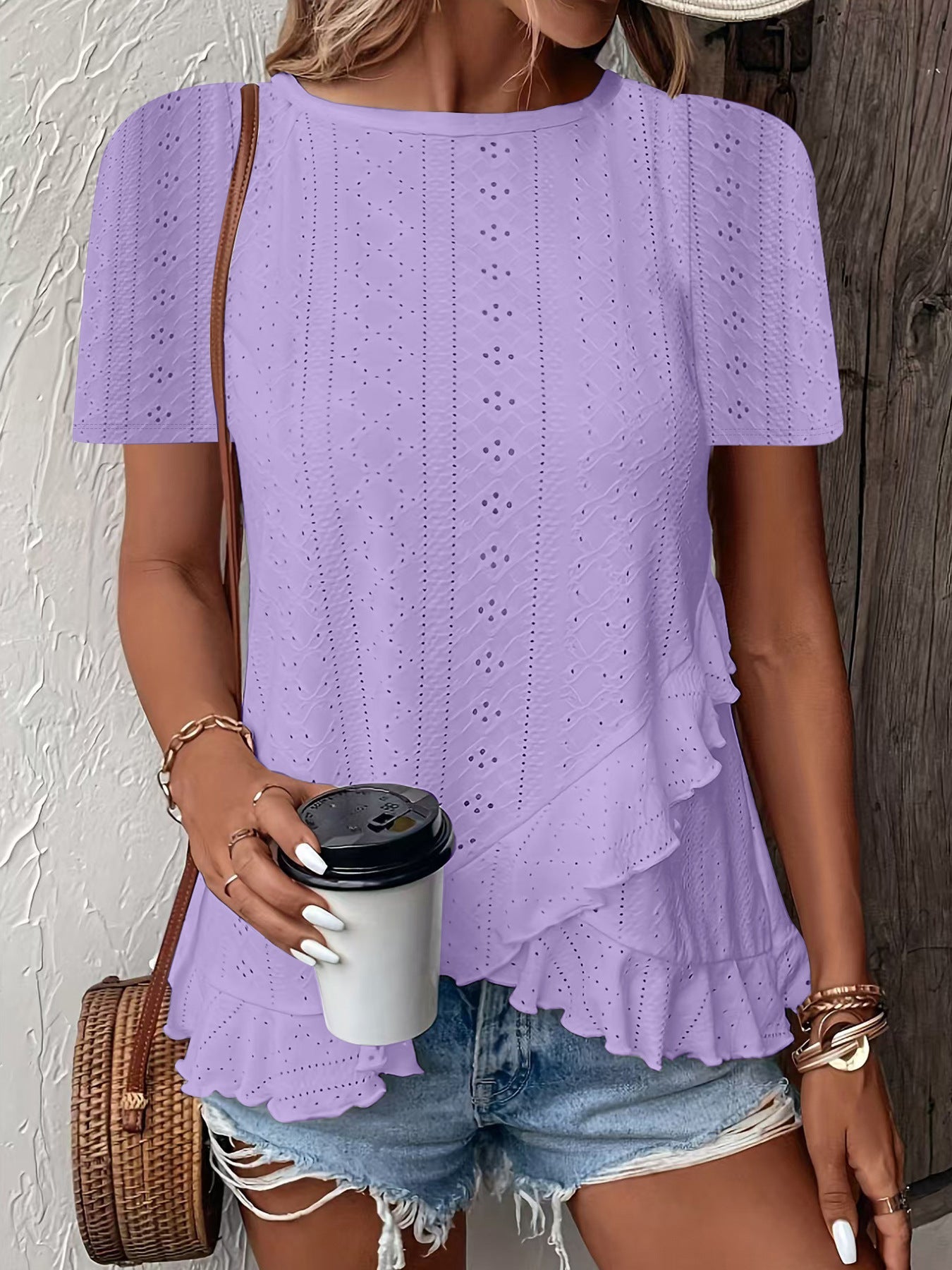 Womens Fashion Casual Solid-color Short-sleeve Crew Neck 