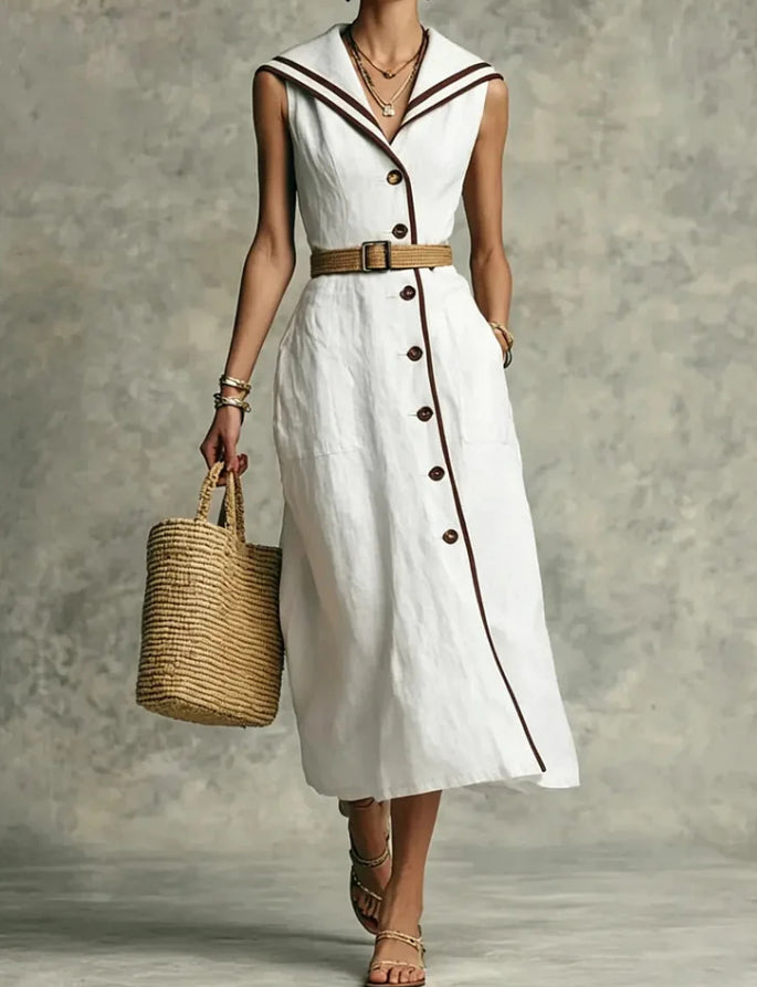 Fashionable Casual Stand-up Collar Trendy Style Buttoned Dress 
