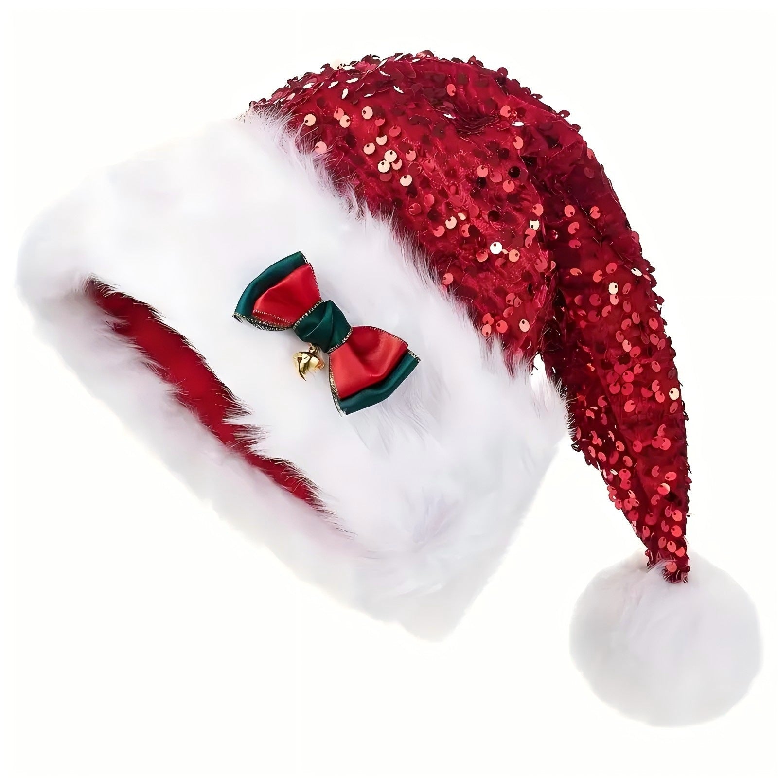 Christmas Hat Red Paillette Bowknot Plush Decorative Hat CJ