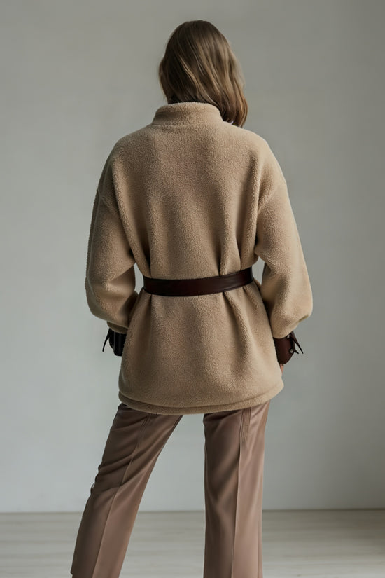 Women’s Vintage PU Leather Jacket – Lamb Fur Lined Autumn Winter Coat - FitiqueFit