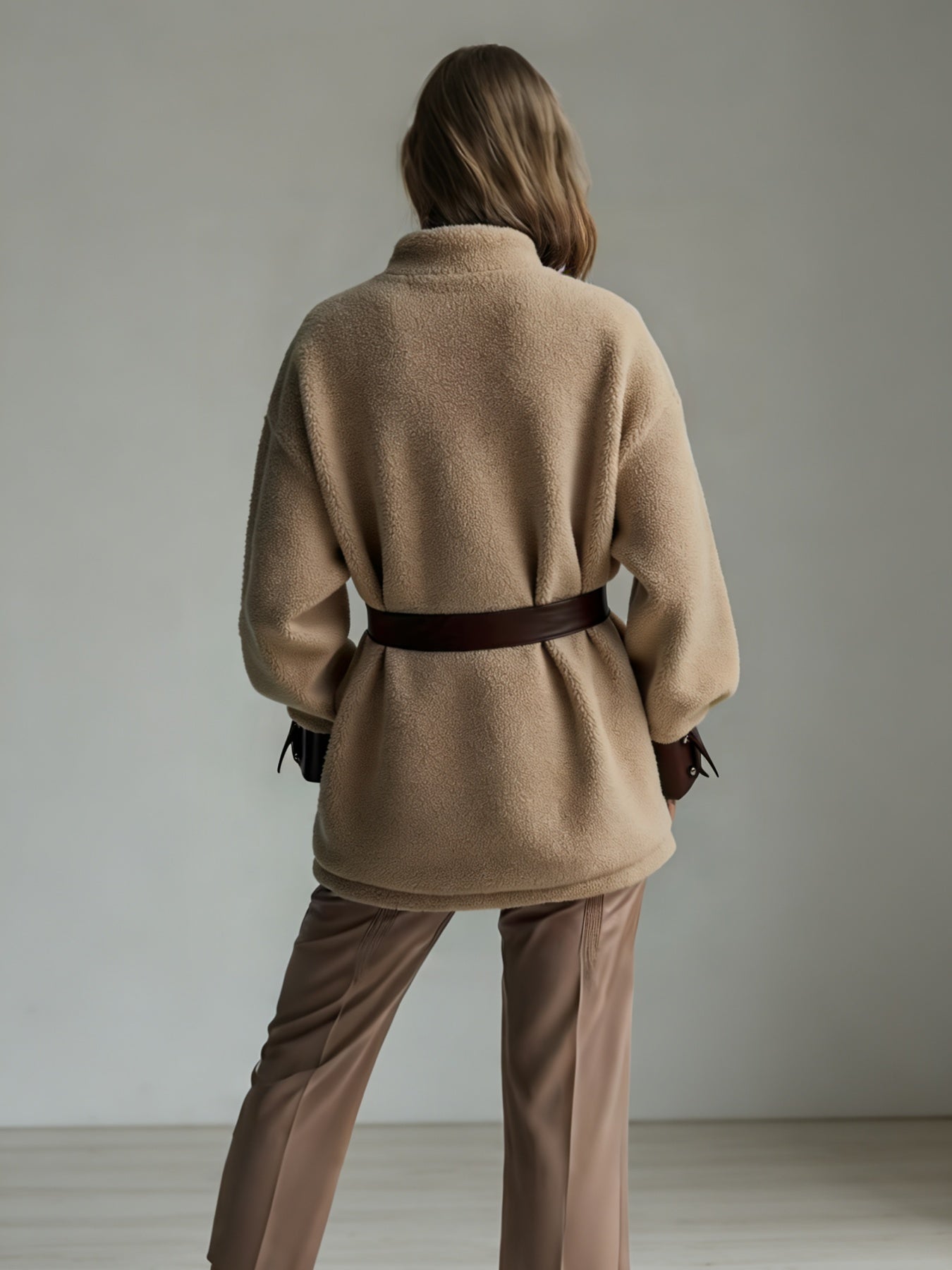 Women’s Vintage PU Leather Jacket – Lamb Fur Lined Autumn Winter Coat - FitiqueFit