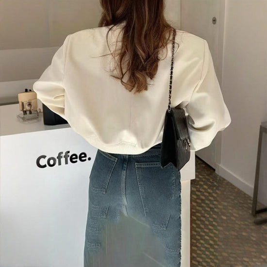 Women's Solid Color Long Sleeve Baseball Jacket With Button Front & Pockets - Casual Short Jacket For Spring&Fall Diversi Fashion™