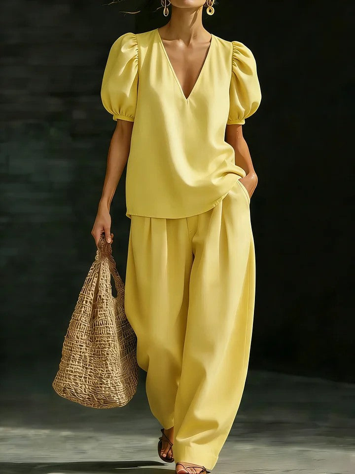 V-Neck Short-Sleeve Fashionable Casual Womens Set 