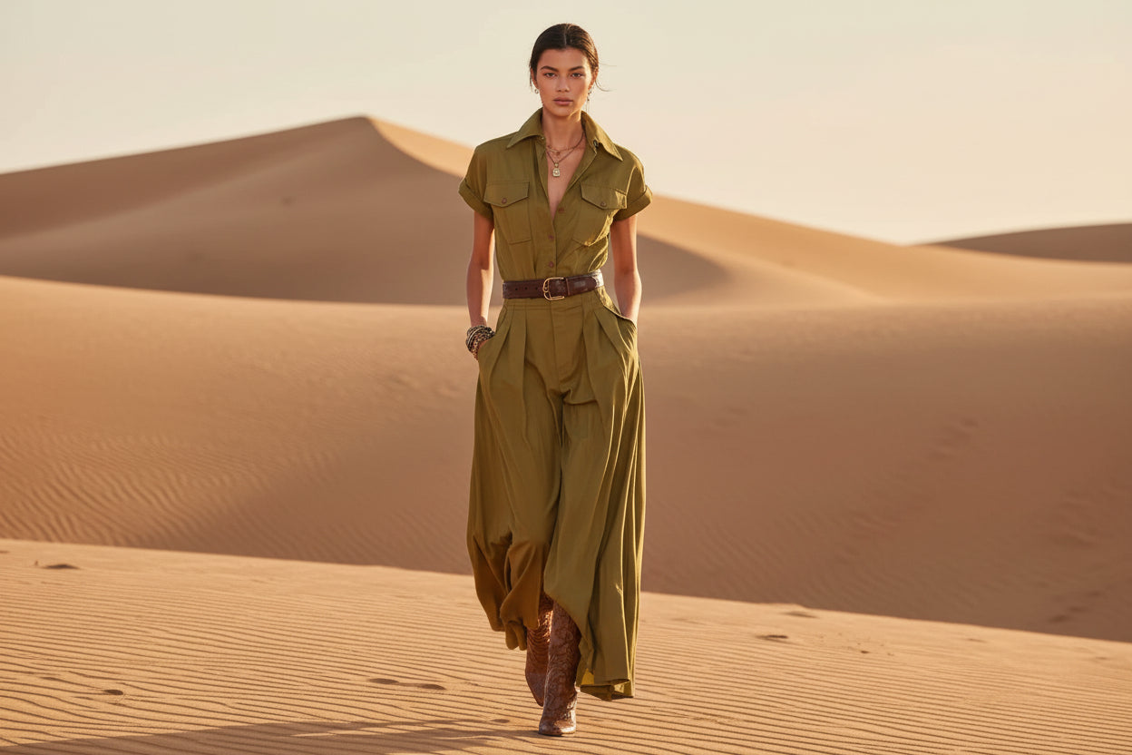 Short-sleeve Shirt-style Long Dress With Pockets 