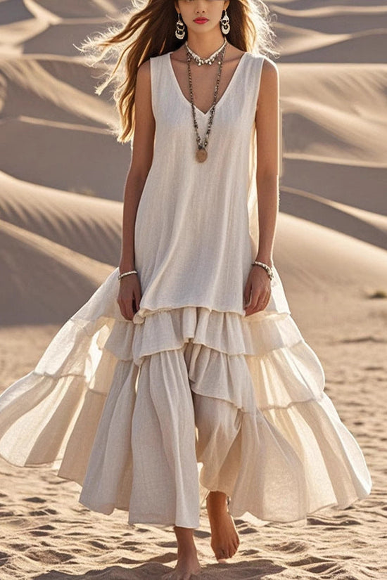 Women's Cotton And Linen Loose Large Skirt Sleeveless Dress 
