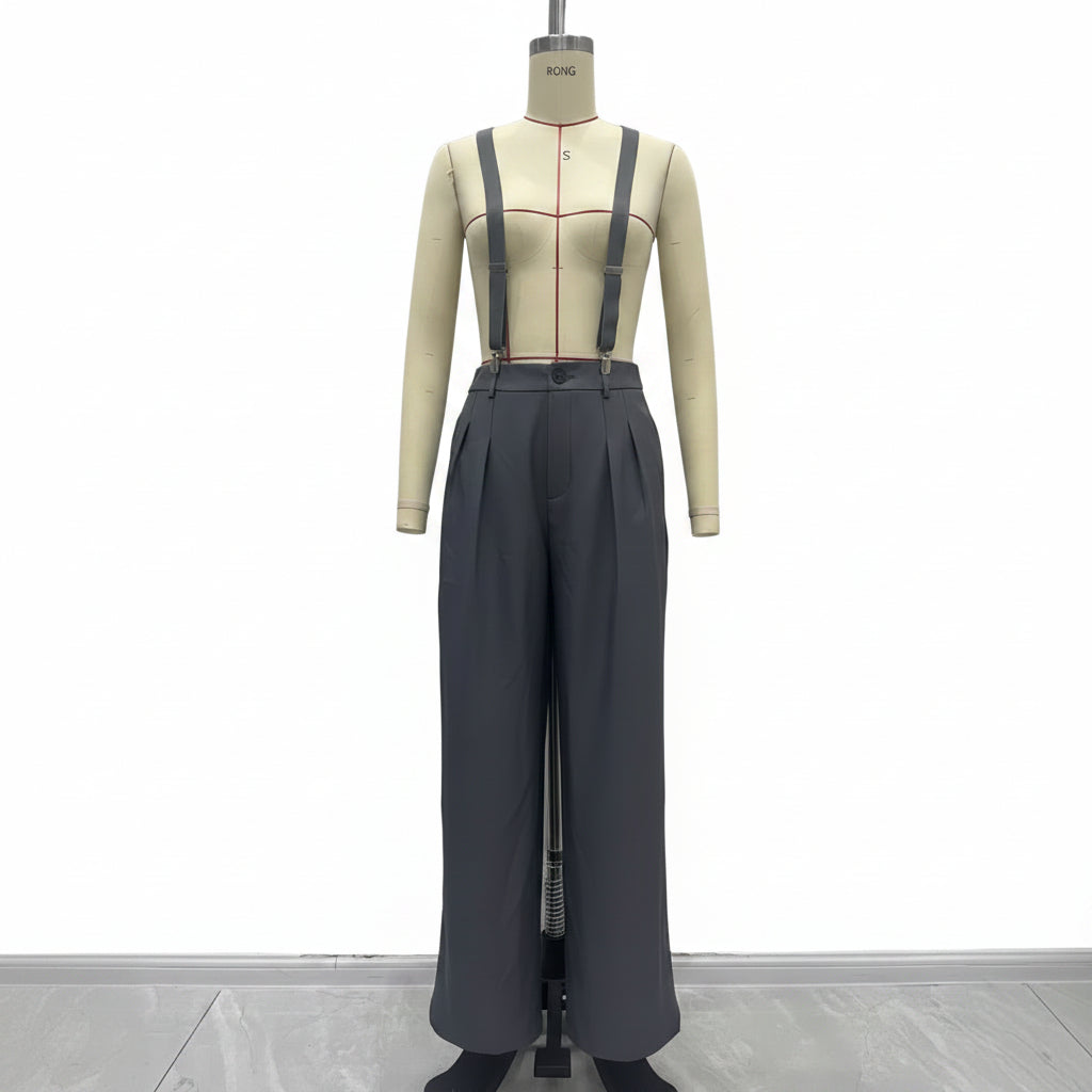 Women's adjustable detachable shoulder strap pocket pants 