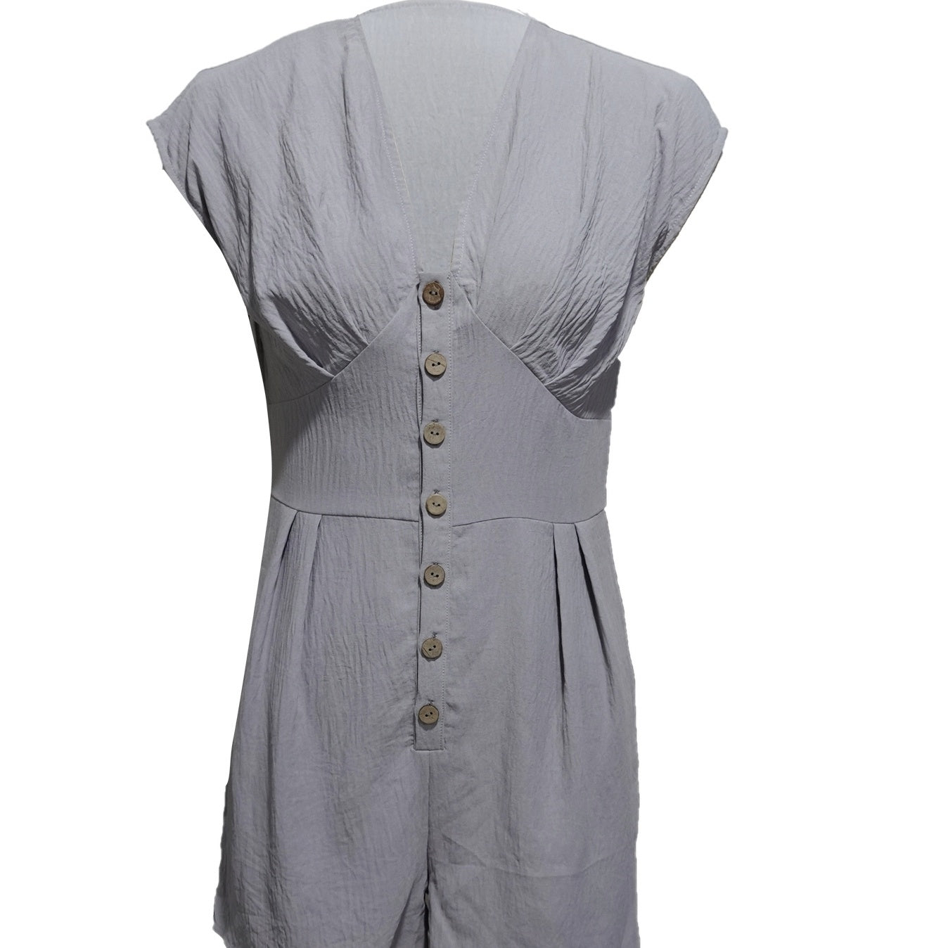 Women’s Short Button Front Jumpsuit – V-Neck Patchwork Romper CJ US