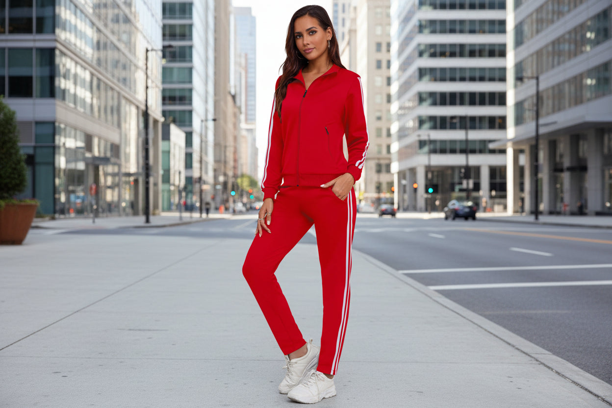 Women's Fashionable Printed Sports Long-Sleeve Hoodie Set 