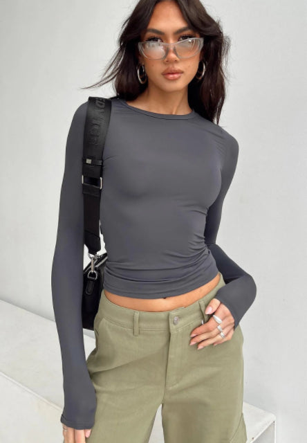 Slim Fit Long Sleeve Shirt | Women's Casual Crop Tops | Diversi