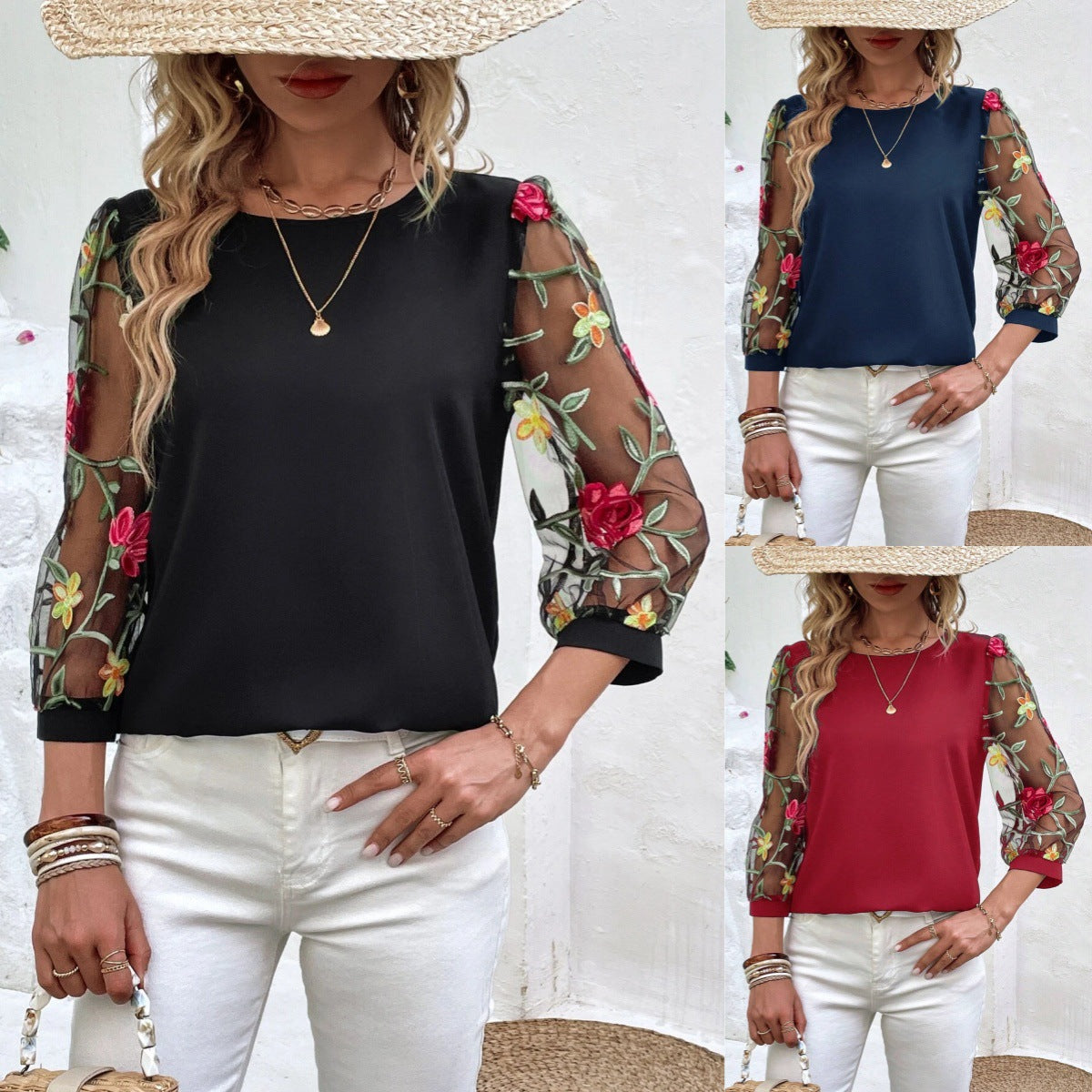 Women's Casual Mesh Black Patchwork Top 