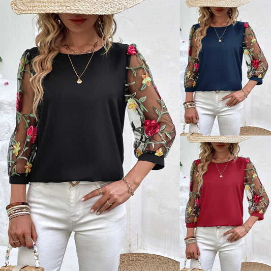 Women's Casual Mesh Black Patchwork Top 