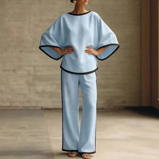 Round neck loose bat sleeves two-piece set 