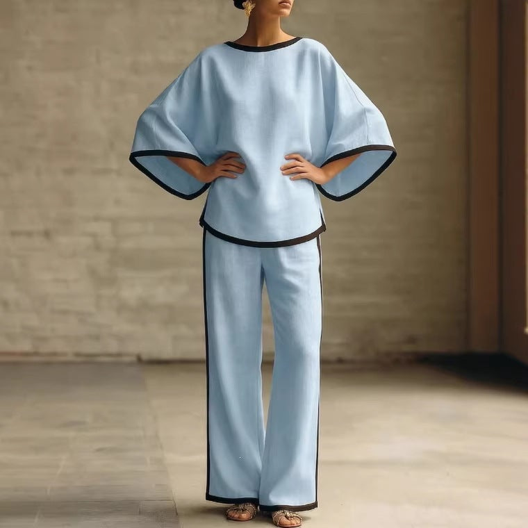 Round neck loose bat sleeves two-piece set 