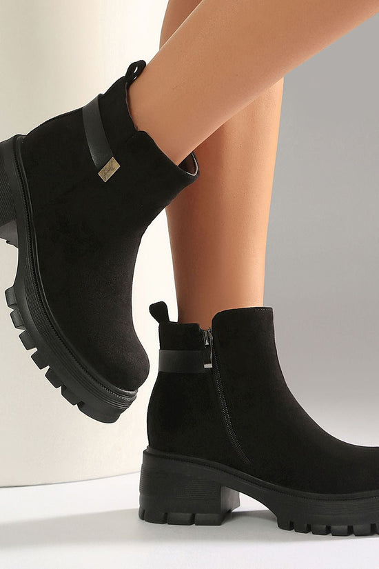 Autumn Winter High Heel Thick Sole 40-43 Large Size Side Zipper Suede Low Cuff Ankle Boots 