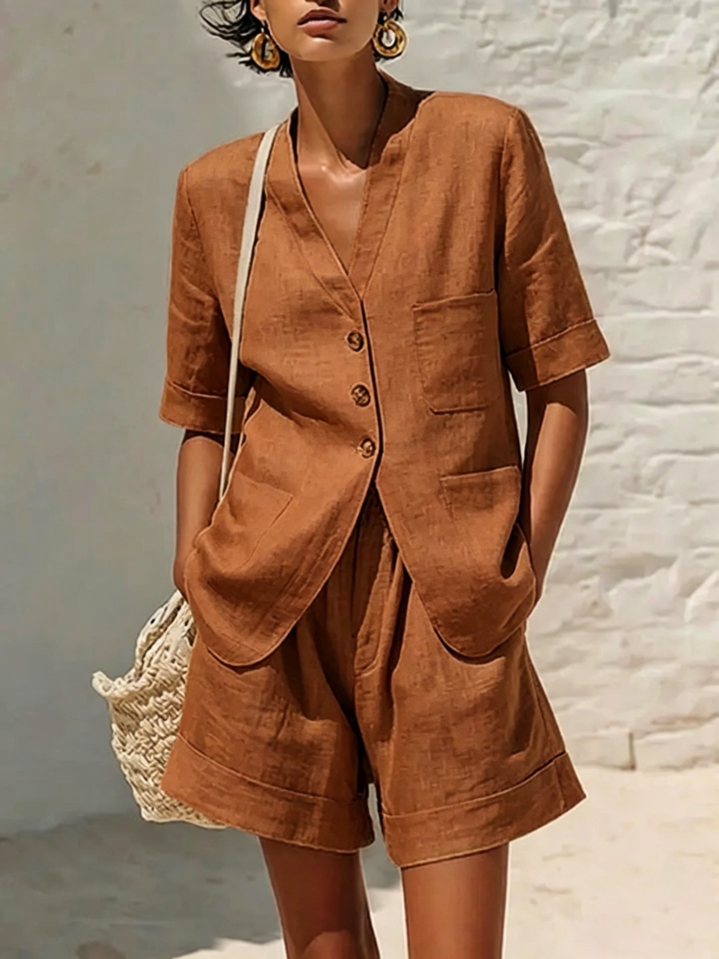 Loose-fitting Cotton And Linen Two-piece Set 