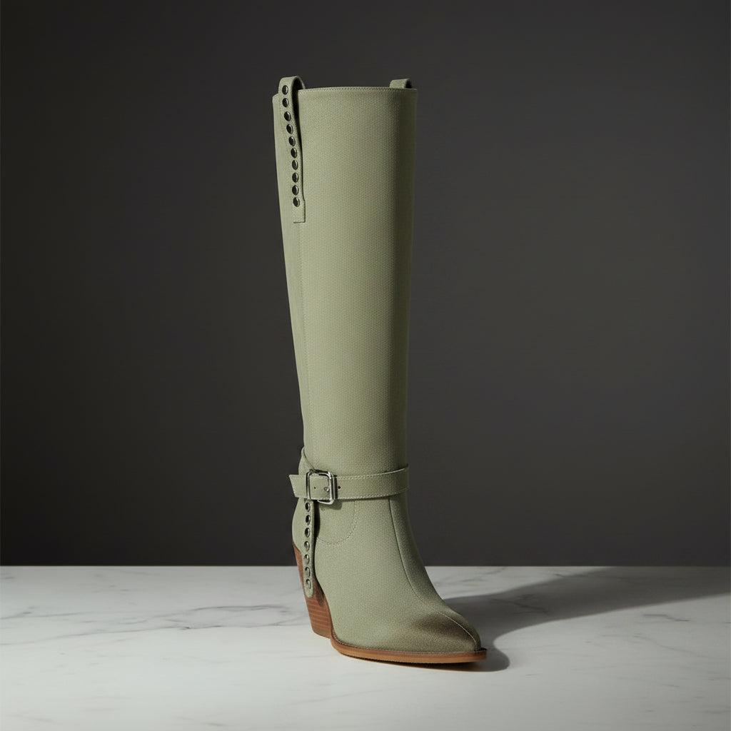 Lady's High Heel Boots with Studs, Pointed Toe, High Shaft Western Style Made to order, ships in 7 days 
