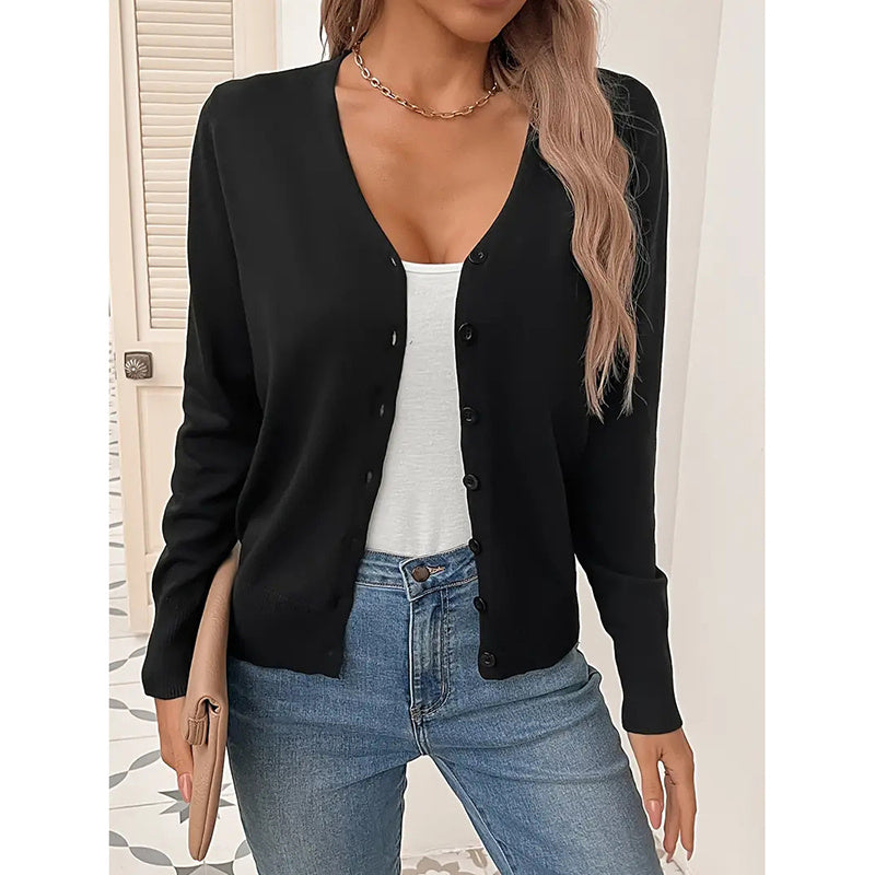 Women's Long Sleeve V-Neck Button Down Cardigan Knit Shrugs Sweater CJ US
