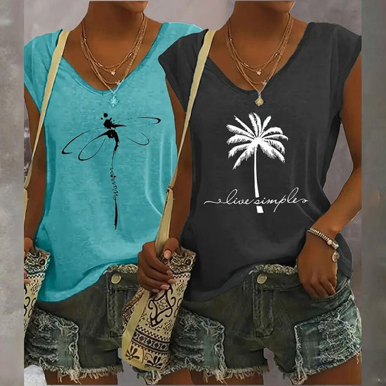 2-Pack Women's V-Neck Sleeveless Tank Tops – Loose Fit Casual Summer Beach Shirts FitiqueFit