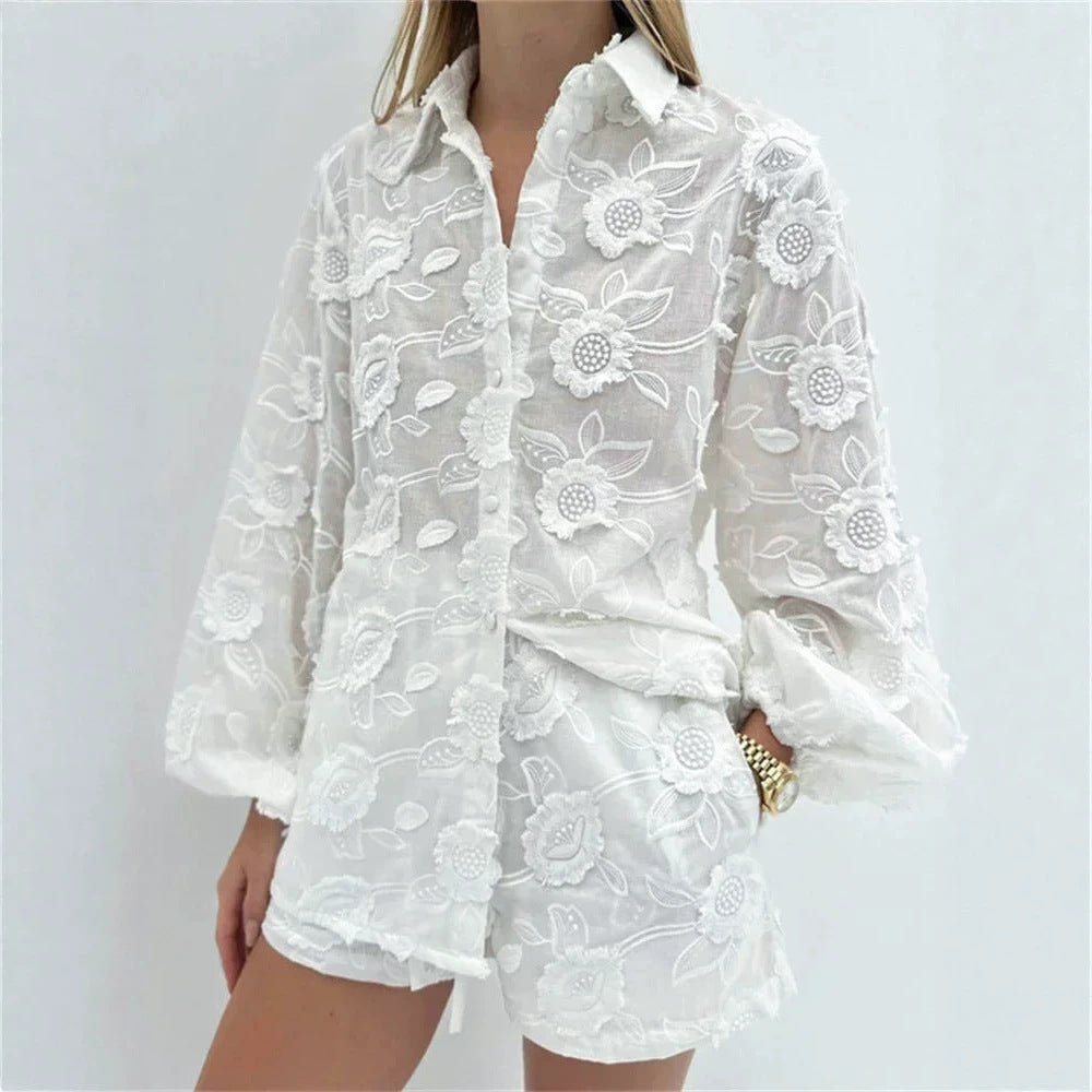 Embroidered shirt shorts set 