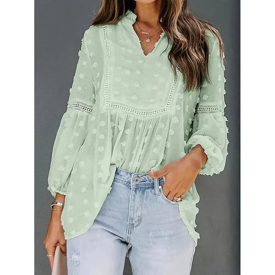 Women’s Long‑Sleeve V‑Neck Business Casual Blouse CJ US