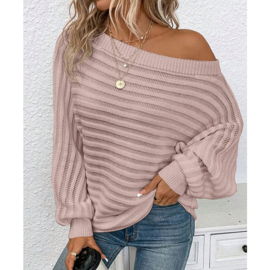 Off-Shoulder Batwing Sweater – Loose Knit Pull-Over for Fall CJ US