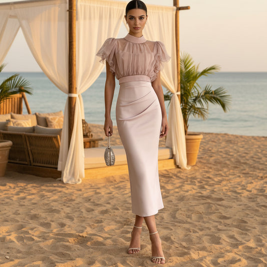 Mesh lace up waist bag hip dress 