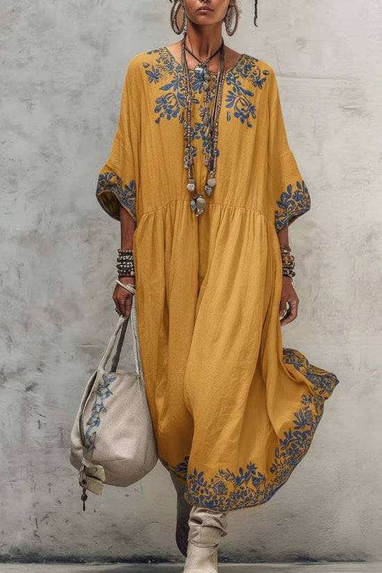 Elegant High-end Round-neck Printed Dress 