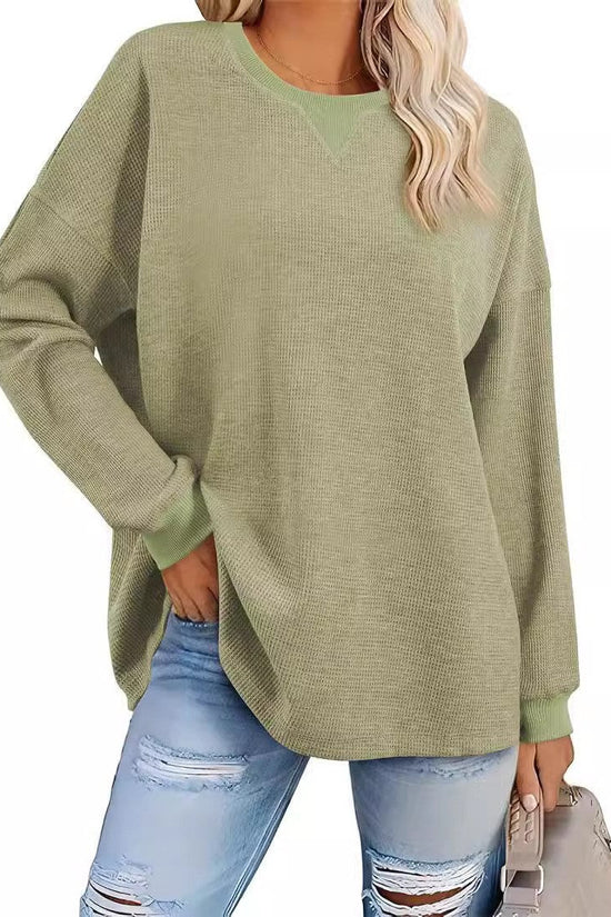 Women's Fashion Round-Neck Color-Block Long-Sleeve Sweatshirt 