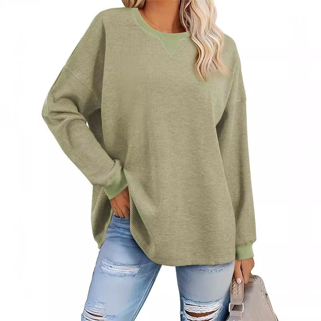 Women's Fashion Round-Neck Color-Block Long-Sleeve Sweatshirt 