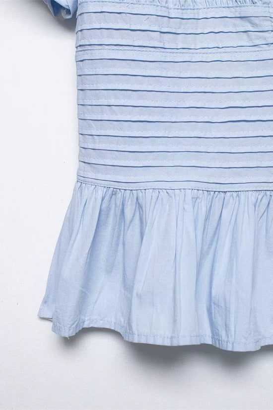 Ruffle-trimmed Puff-sleeve Blouse Top 