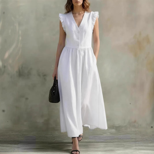 Casual Fashionable Elegant V-Neck Dress With Pockets 