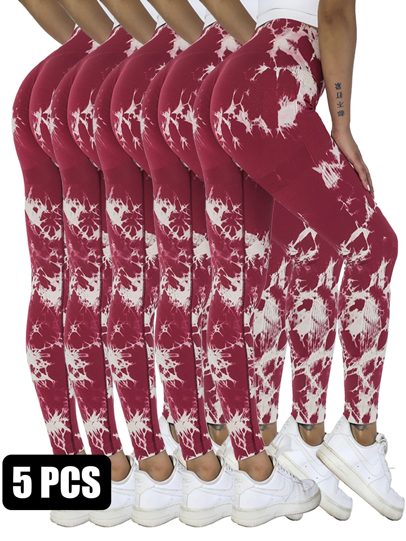5PCS Tie-dye Cut-out Leggings Fitness Yoga Pants For The Gym CJ US