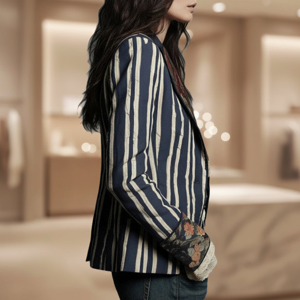 Women's Bohemian Color-Block Striped Blazer 