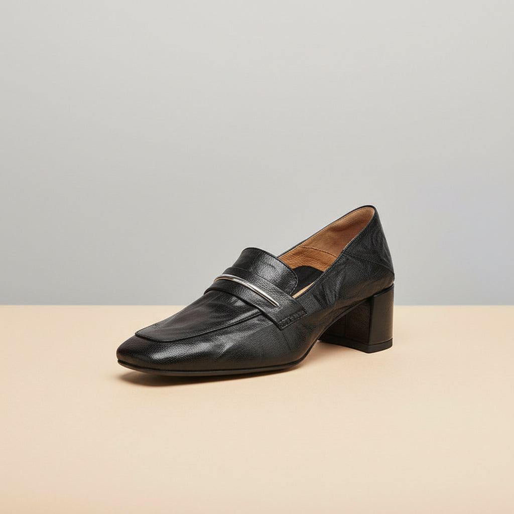 Womens Solid-color Square-toe Chunky-heel Sheepskin High Heels 