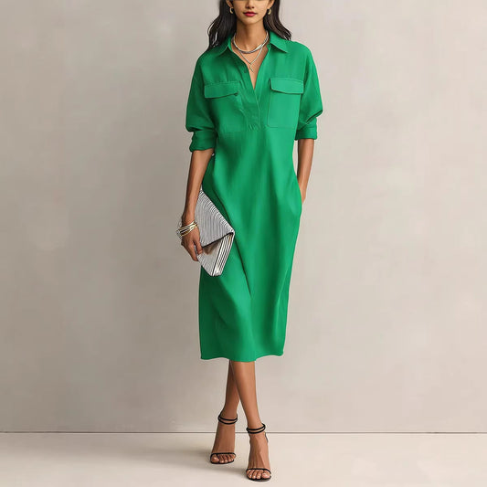 Elegant and Sophisticated Office Casual Fashion Fitted Comfortable Solid Color Mid-Length Dress 