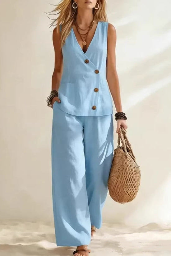 Women's Button Up Cardigan Vest Pants Set 