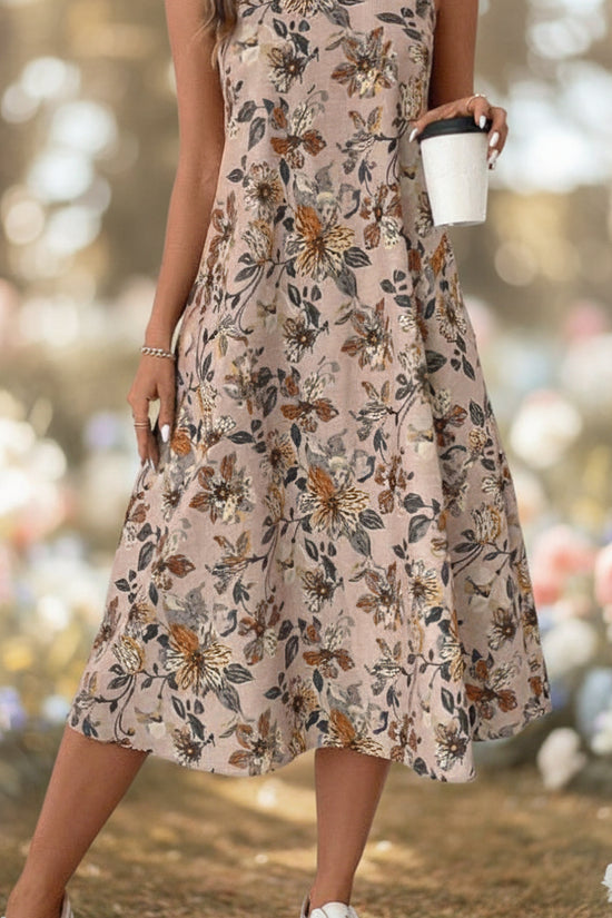 Womens Printed All-Match Sleeveless Pocketed Dress 