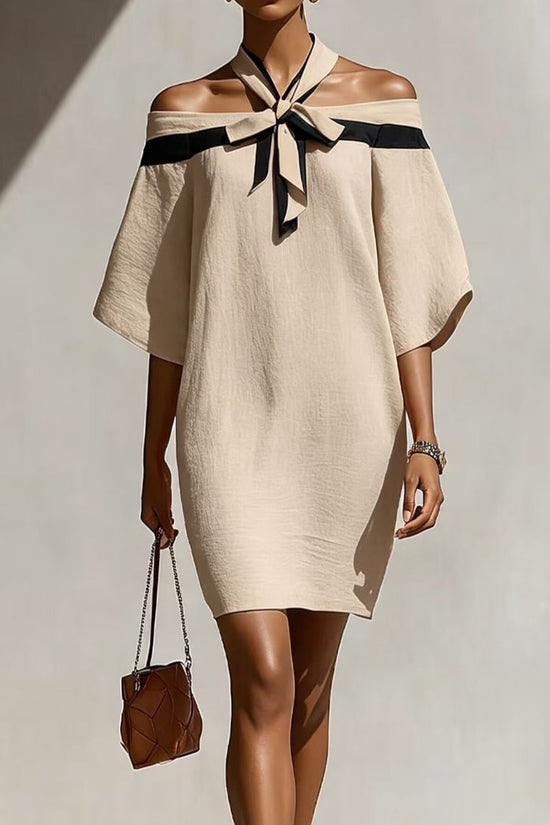 One shoulder bow collar dress 