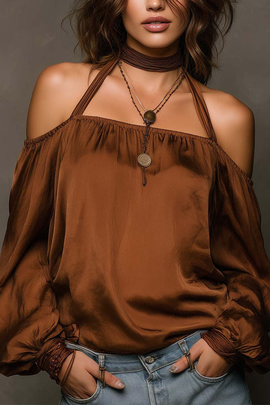 Chic Shoulder-Baring Matte Satin Blouse for Women Fashion Top 