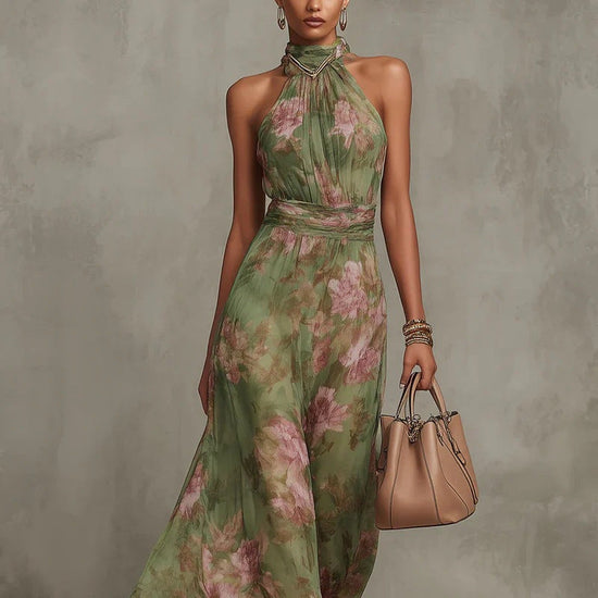 Wrinkled hip bag mesh printed irregular slit letter suspender dress 