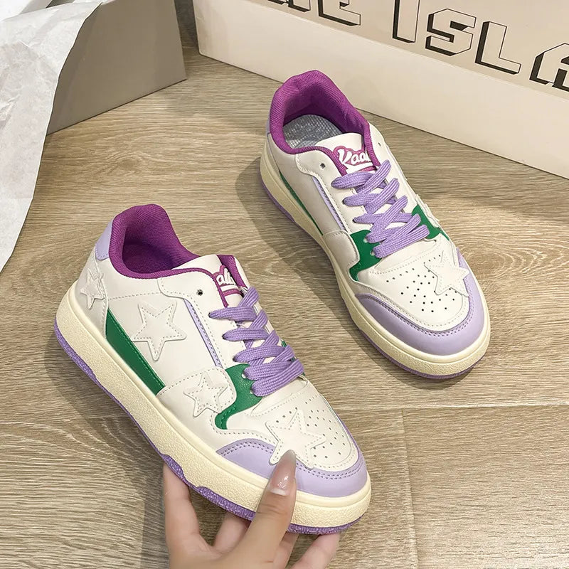 Contrast Star Round Toe Athletic Sneakers 